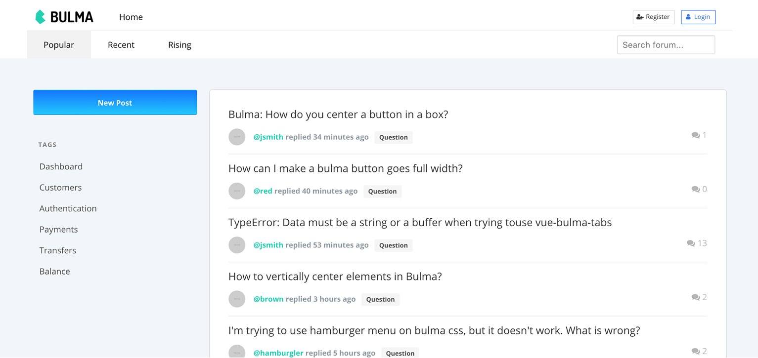 Free Bulma templates